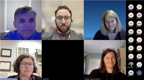 A screenshot of several people during a zoom meeting